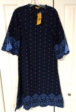 Aurelia NWT embroidered dress womens size S small navy blue tassels boho ethnic