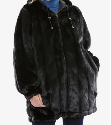 NWT Women's Winter Dark Brown Faux Fur Hooded Reversible 3X Machine Washable
