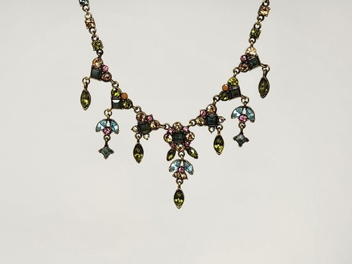 Carolina Herrera CH Strass Frühling Blumen Hänger Tropfen Fransen Halskette Vintage - Bild 14 von 14