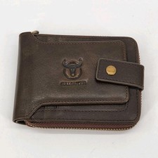 Bullcaptain Genuine Leather RFID Blocking ID Card Case Zip Coin Pocket Wallet