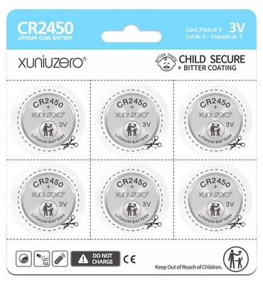 XUNIUZERO 6-Pack CR2450 Lithium Coin Cell Battery, 3 Volt, Long Lasting... 