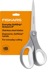 Fiskars 8" Softgrip Everyday All Purpose Scissors, Office Crafts, Grey