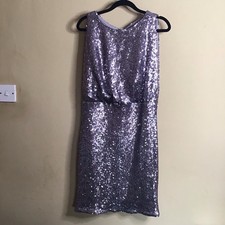Boohoo Uk 12 Silver Sequin Lined Dress Knee Length Festive Xmas Party NYE