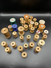 Lot of 34 Empty Vintage Wooden Thread Spools Variety Of Sizes And Colors