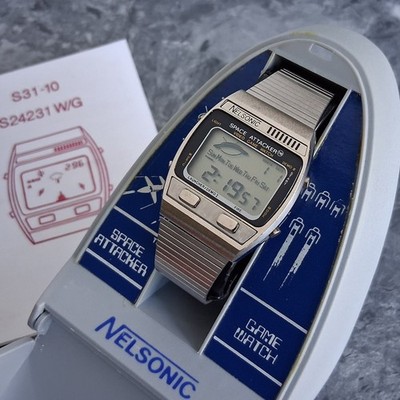 Working 1981 Nelsonic Space Attacker Game Watch Original Box And Bracelet RARE