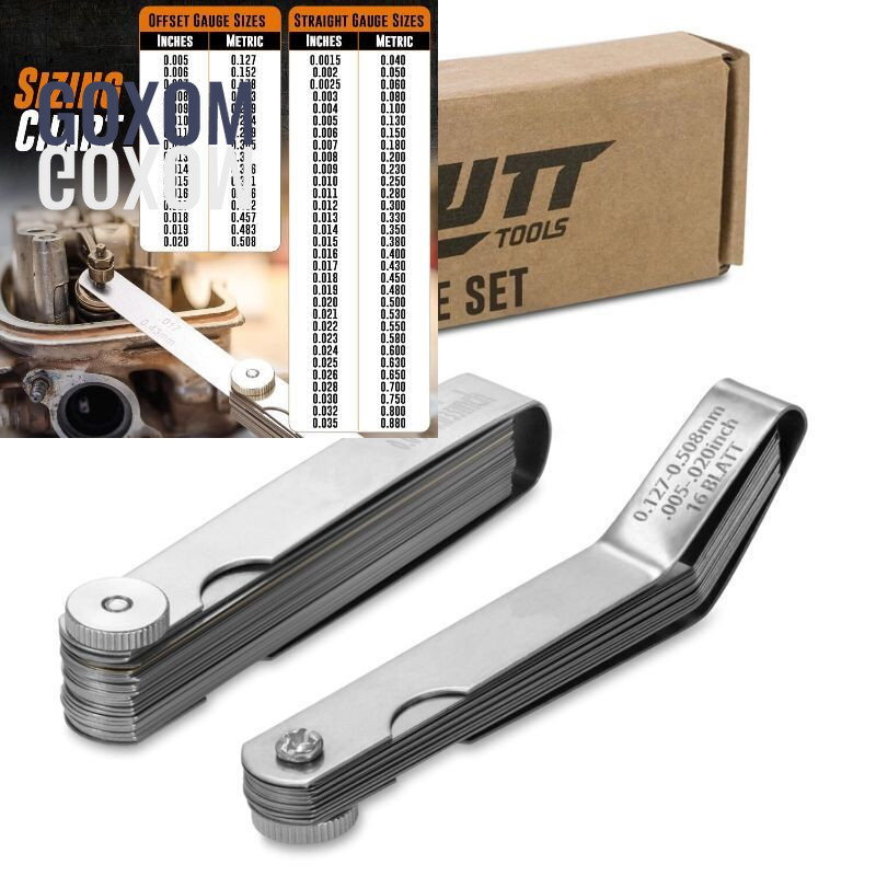 2Pc Straight & Angled Feeler Gauge Set - Inch & Metric for Valves, Filler Gauge 