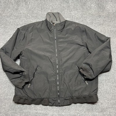 L.L. Bean Jacket Mens XL Black Fleece Lined Bomber Full Zip Pockets Outdoor