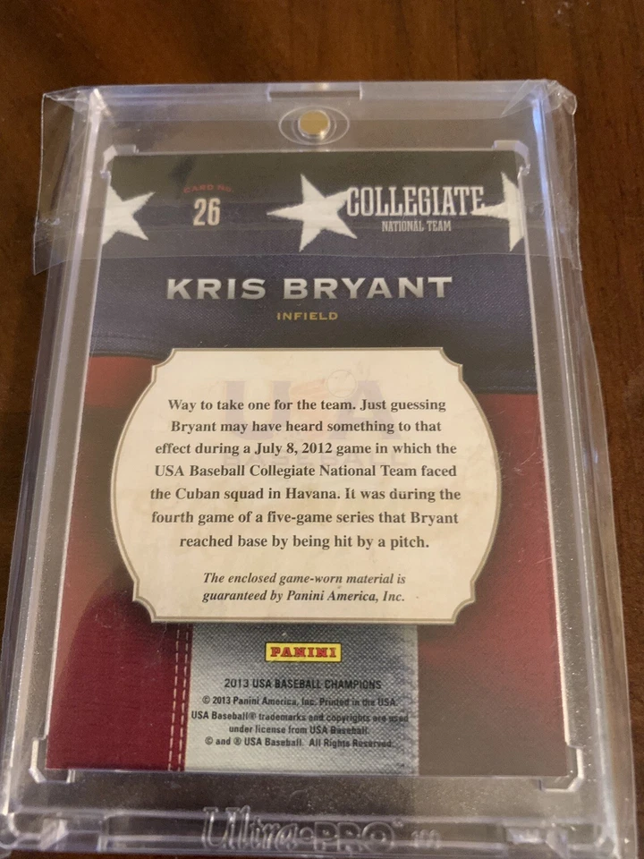 2013 PANINI USA CHAMPIONS KRIS BRYANT ROOKIE JERSEY CARD NO.26 USA-CUBS! - Image 2 of 2