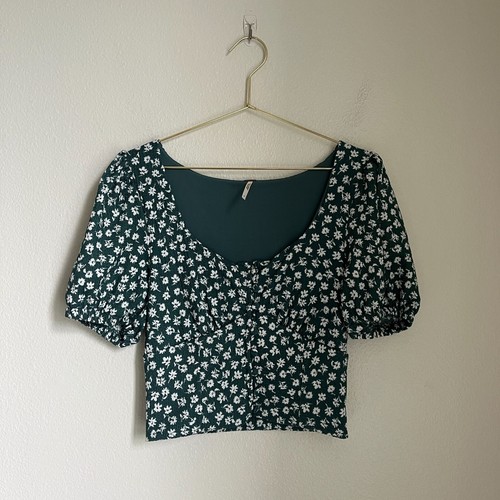 Free People Women's Floral Babydoll Top in Green Size SMALL
