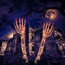 2 x Skeleton Arm Stakes LED Orange Light Waterproof Battery Power 8 Modes