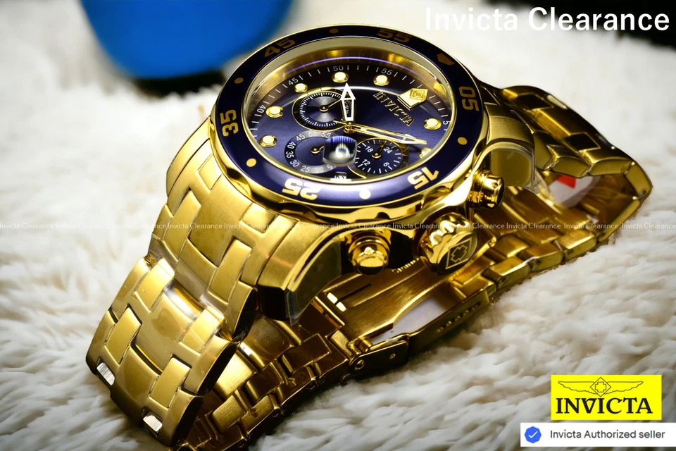 Reloj Invicta Pro Diver Scuba Chapado en Oro 18kt Acero Cronógrafo Azul 48mm Nuevo Foto 4 de 4