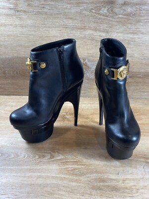 Authenticated Versace Black Leather Bootie Stiletto Platform Shoes 38 US 8 $1395