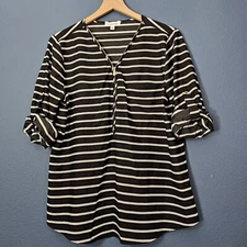 Calvin Klein Black And White Striped Blouse Women's Size Medium