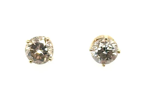 Chocolate Diamond Stud Earrings 1 Carat Round Brilliant 14K Yellow Gold 1ct