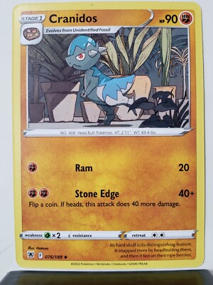 cranidos pokemon card value Cranidos 076/189 NM / M - Astral Radiance Pokemon Card - $2 Flat Shipping