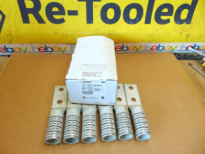 (6) Burndy Two Hole Hylug Copper Compression Lug 600 kcmll Black Die 24 Box of 6