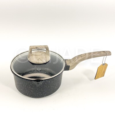 Natural Elements Woodstone Premium Saucepan  Nonstick 7 Inch With Lid Black New