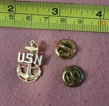 USN United States Navy gold tone silver tone anchor lapel pin US Military