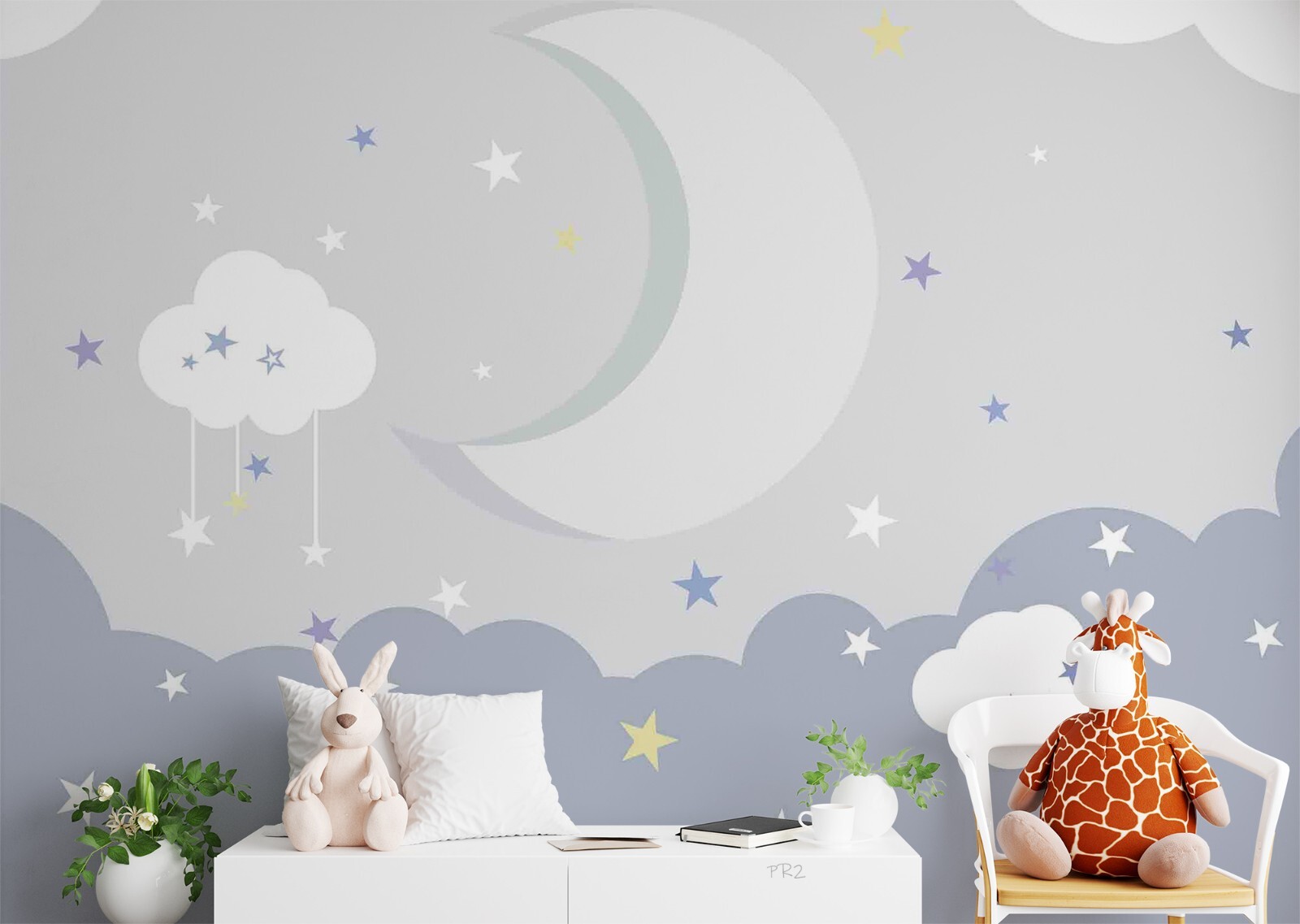 3D Bluesky Cloud Moon Star Selfadhesive Removeable Wallpaper Wall