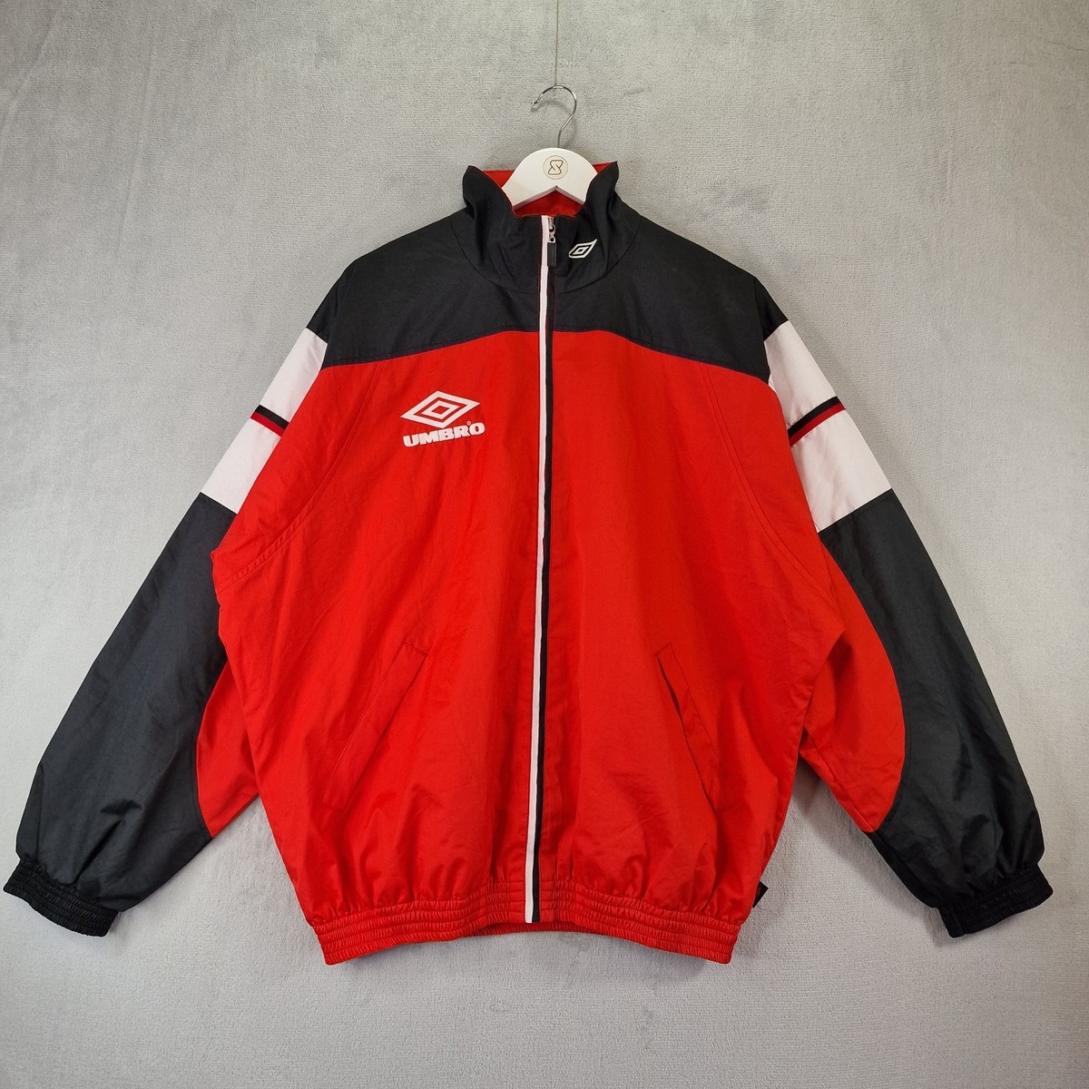 Vintage Umbro Jacket Mens Large Red Black 90s Drill Track Football