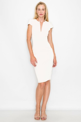 Cap Sleeve Midi Dress V-Neck Bodycon Zipper Back Pockets D3390 - Picture 49 of 53