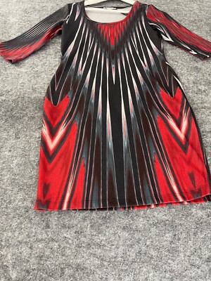 red and black tie dye dress Red Apple Sheath Dress Womens Large Tie Dye Striped 1/2 Sleeve Black Red N329