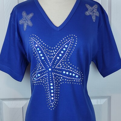Plus 1X 2X or 3X 3/4 or SS Iridescent Rhinestone Ocean Starfish Top