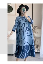 2025 French Fashion Printed Pleated Dress Half High Collar Splicing Dress