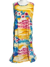 VINTAGE Jams World  Paradise Found Midi Dress Sleeveless Pockets Floral Hawaii L