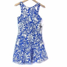 NEW NWT HONEY ROSIE JUNIORS Blue White Floral Fit Flare Sleeveless Tank Dress 3