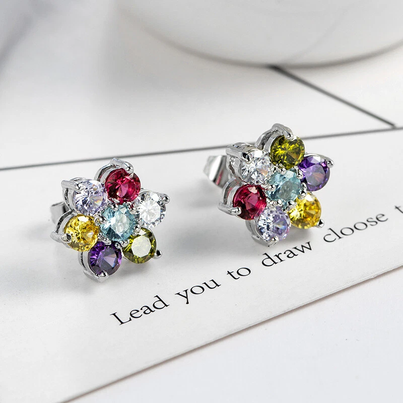 Aretes con flores de plata con piedras preciosas granate peridoto amatista diseño ESTRELLAS Foto 4 de 4