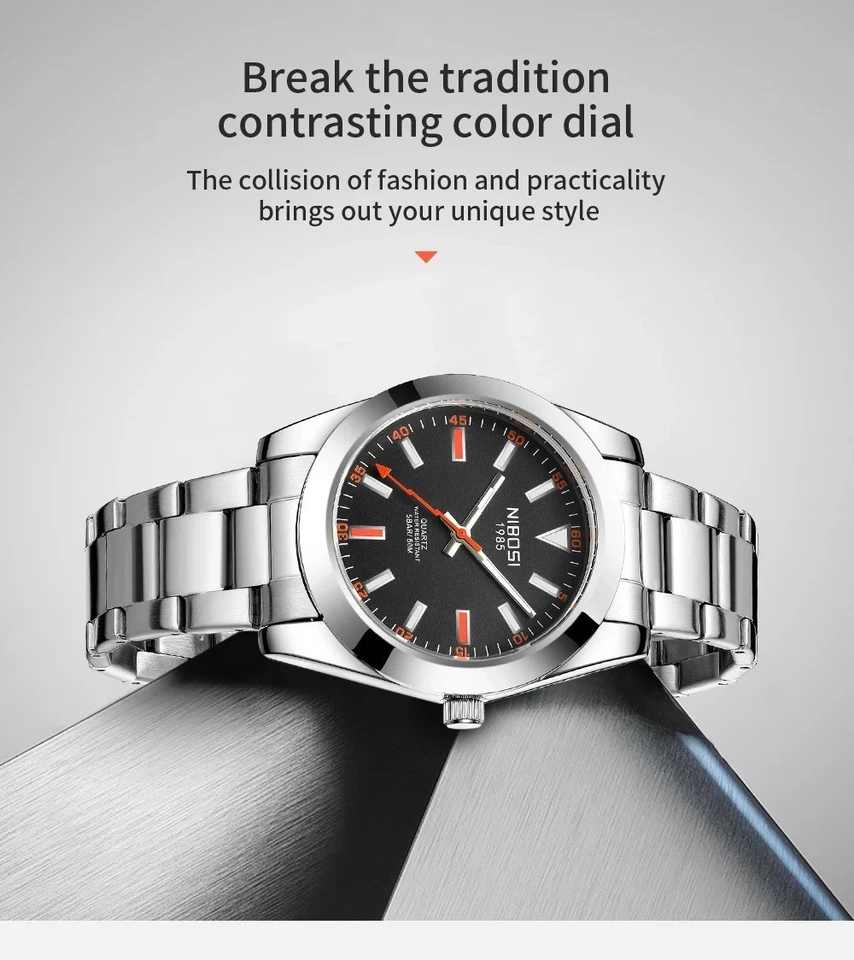 Relógio esportivo masculino estilo Milgauss luxo quartzo aço inoxidável impermeável - Imagem 3 de 4