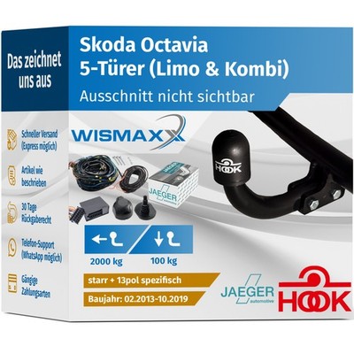 ANHÄNGERKUPPLUNG für Skoda Octaviaa III 5E 13-19 starr HOOK +13pol E-Satz JAEGER