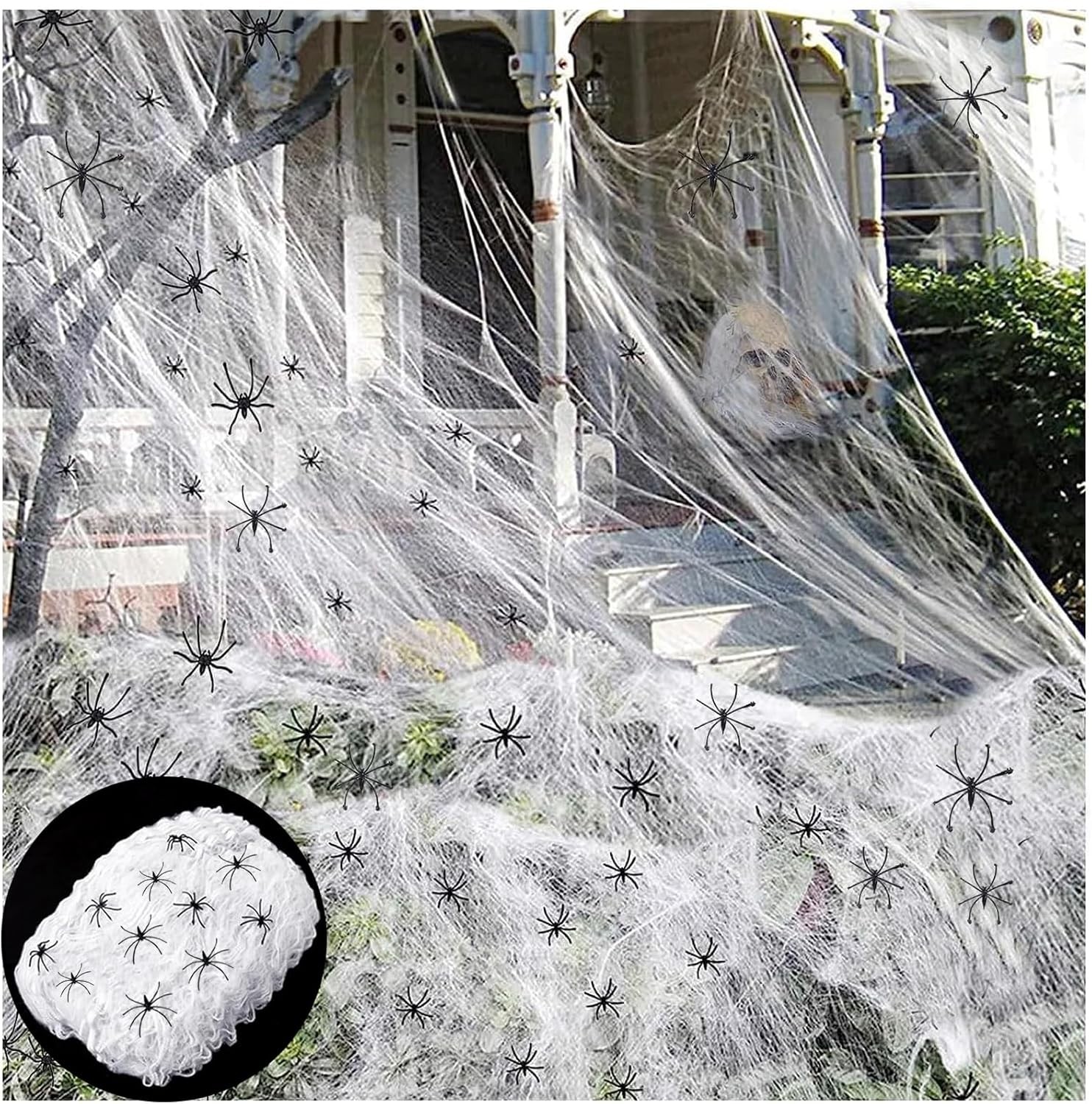 300g Telaraña Halloween, Telarañas Elásticas Red,con 60 Arañas, Telaraña Blanca