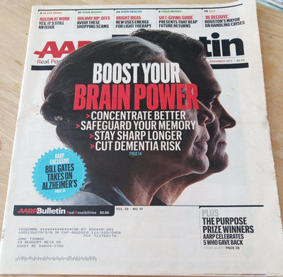 AARP Bulletin Magazine December 2017 Boost Your Brain Power Bill Gates Alzheimer