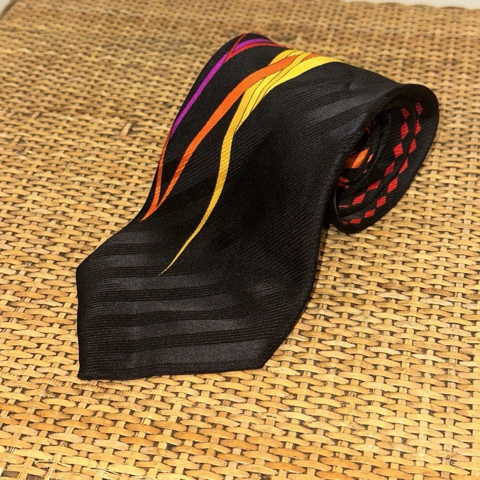 Corbata Vitaliano Pancaldi vibrante colorida cadena dorada roja orquídea 10 % seda Foto 3 de 4