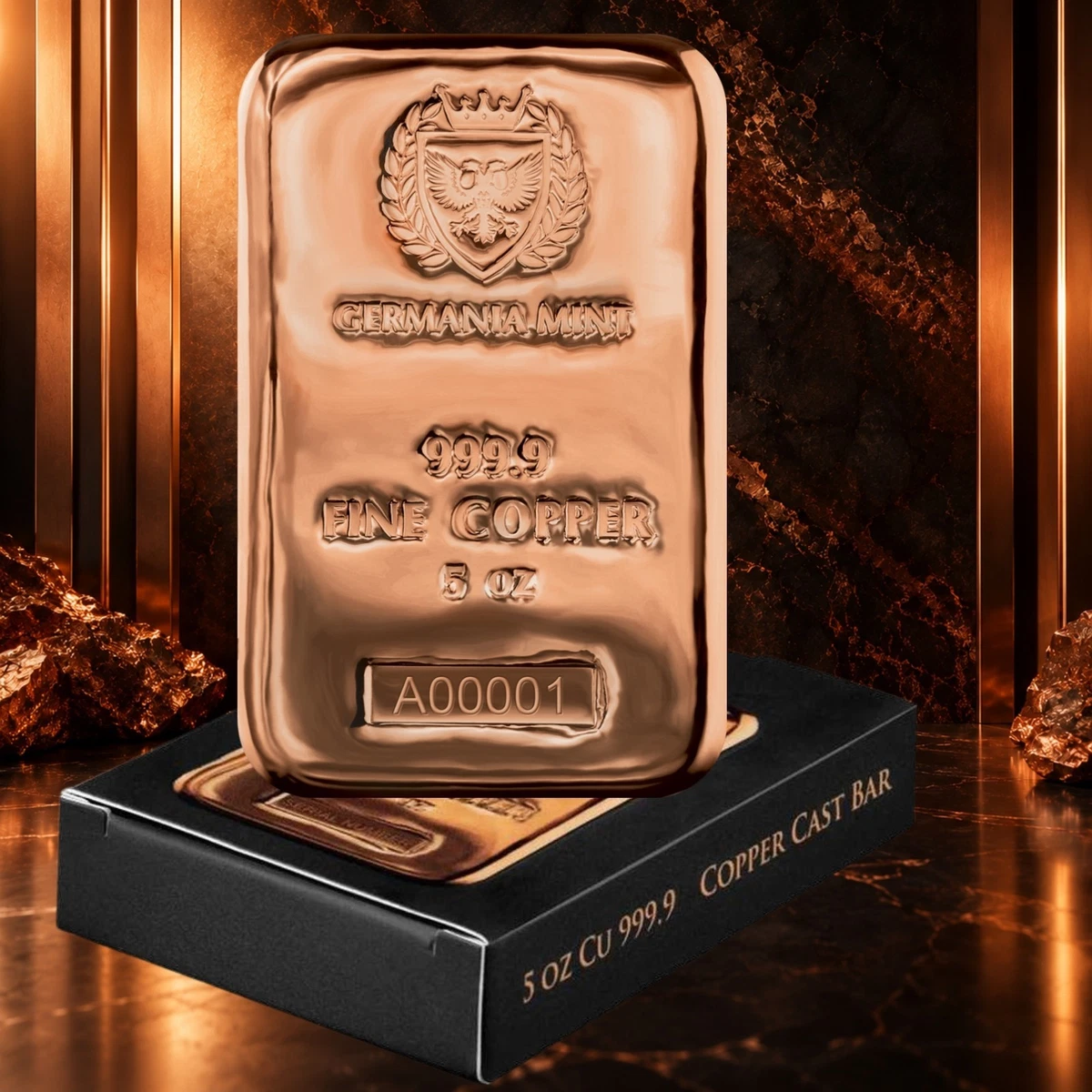 Germania Mint, 5 oz, Cu 999,9, barra fundida, cobre