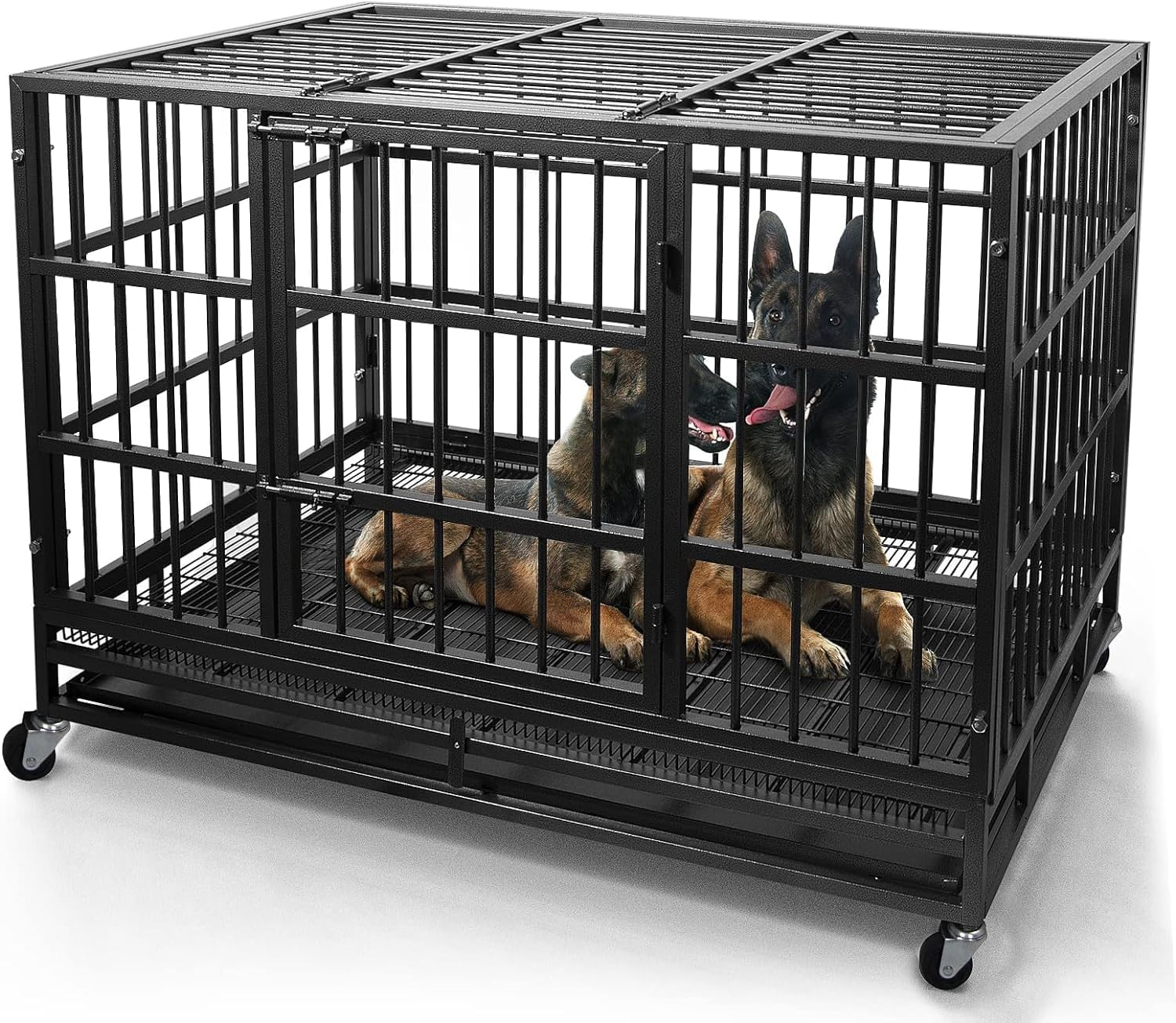 Heavy Duty 48/38 Inch Indestructible Dog Crate Kennel with Wheels for High Anxiety Pets