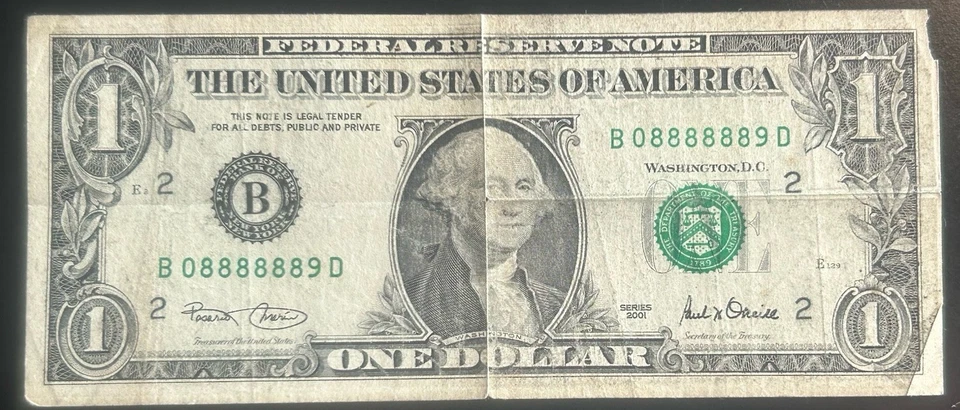 (6 IN A ROW!) $1 6 In A Row 8s Rare Fancy Serial Number B08888889D Series 2001 - Image 2 of 4