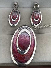 Vintage 925 Sterling Silver Earrings & Necklace Malcolm Gray Pendant Enamel Set