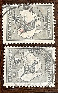 Australia 1915 2d Grey Kangaroo and Map Scott 45 Die I Pair of 2 Singles