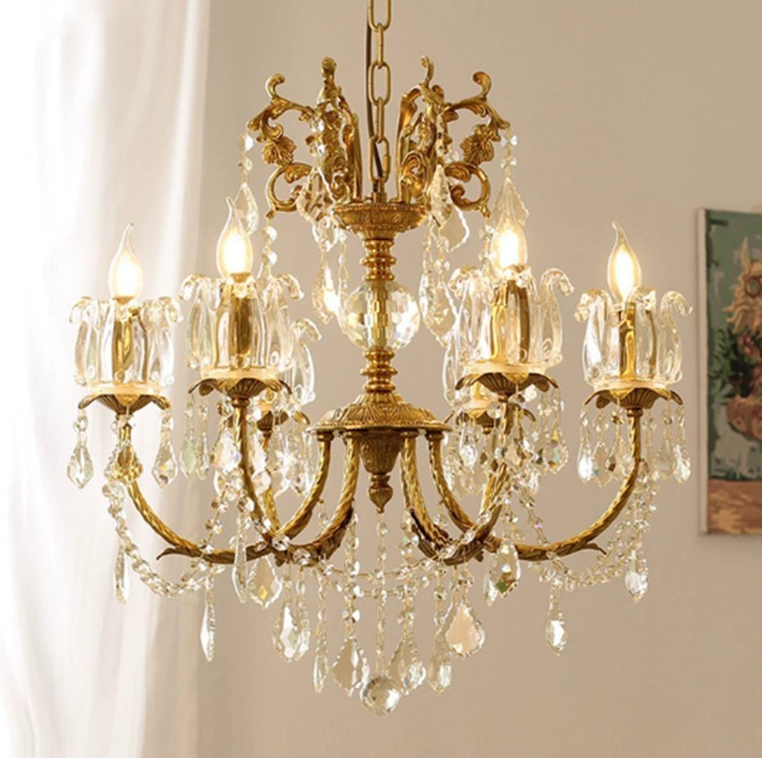 Vintage Crystal Chandelier Medieval Luxury Brass Pendant Light 6 Lights