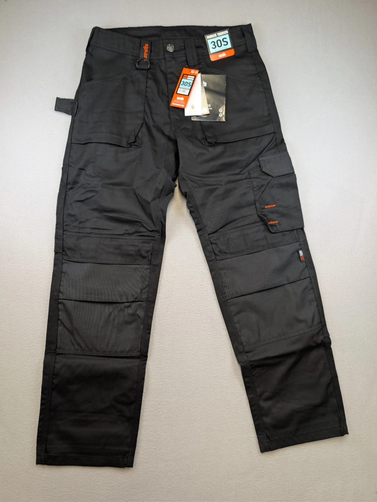 Scruffs Worker Trousers 30S Black Workwear Cargo KneePad 30x30 BNWT