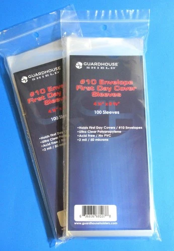 200 #10 FIRST DAY COVER BUSINESS ENVELOPE SLEEVES, GUARDHOUSE SHIELD - CLEAR