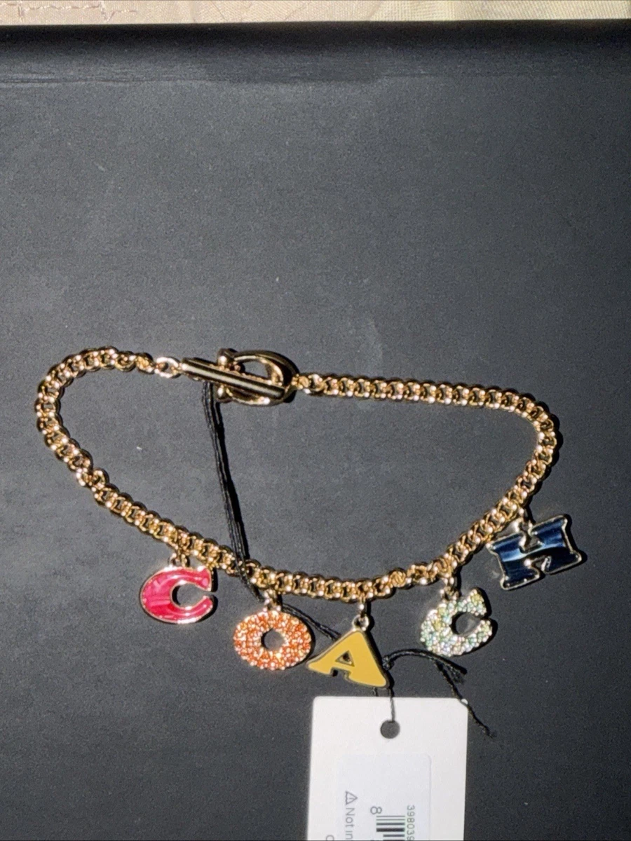 Coach Gold-Tone Chain Bracelet and Bracelet with Multicolor Letter Charms Coach Signature Charm Link Bracelet, Gold main image 4
