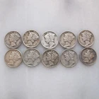 lot of 10 Silver Mercury Dimes 1940s US Coins as shown