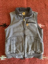 Women s Vintage Carhartt Sherpa Canvas Vest, Medium, Blue