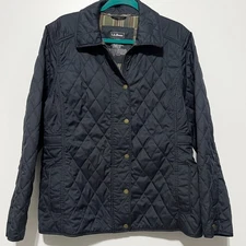 LL Bean Womens Quilted Riding Jacket LP Navy Blue Equestrian Barn Chore Field