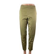 Uniqlo Womens Green Metallic Polka Dot Mid Rise Straight Skinny Trousers Pants M