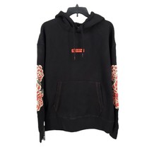 Ethika Mens Small 100 Cotton Lifestyle Hoodie Black Floral Sleeve Peony Graphic